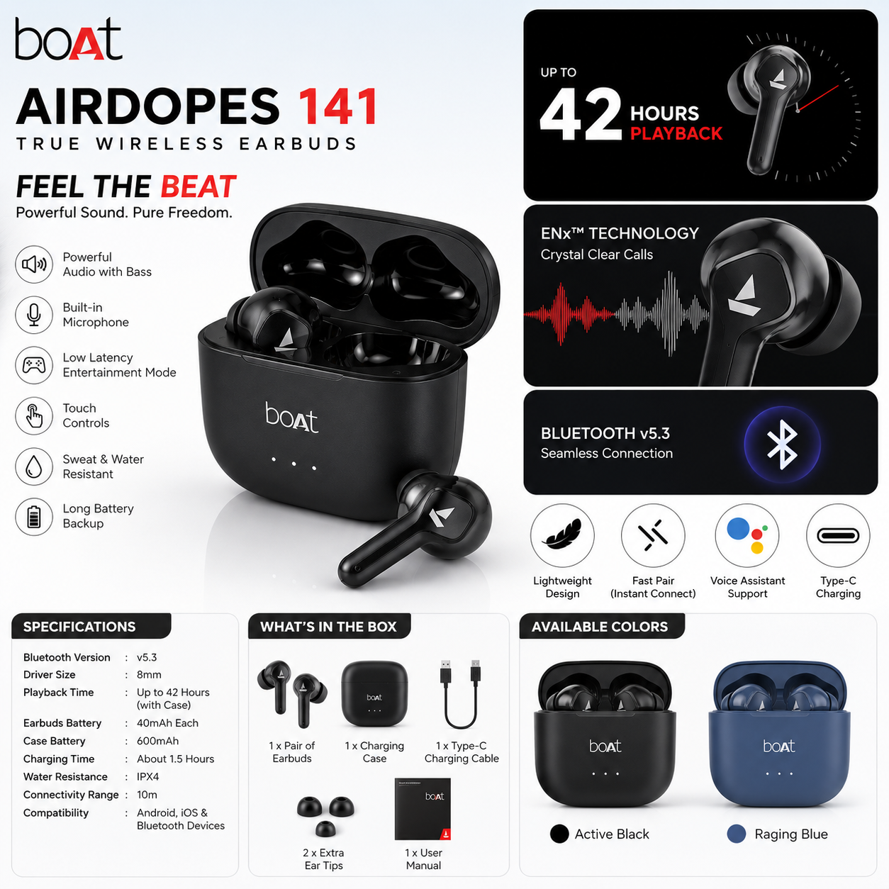 boAt Airdopes 141 Bluetooth TWS Earbuds